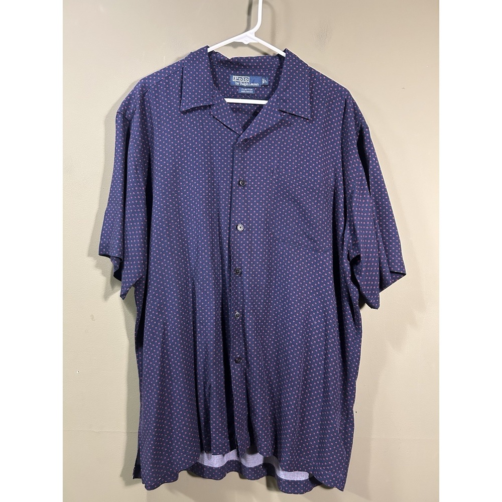 Vtg Polo Ralph Lauren Clayton Loop Collar Geometric S/S Mens Sz Lg Rayon Shirt